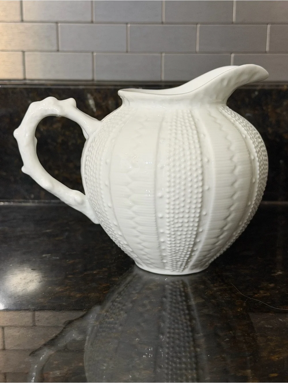 Paris Royal Sea Urchin Coral White Porcelain Short 5” Pitcher / Vase